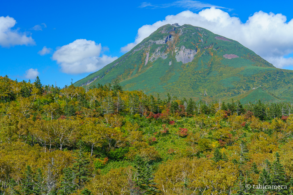 知床峠羅臼湖入口からの紅葉の羅臼岳